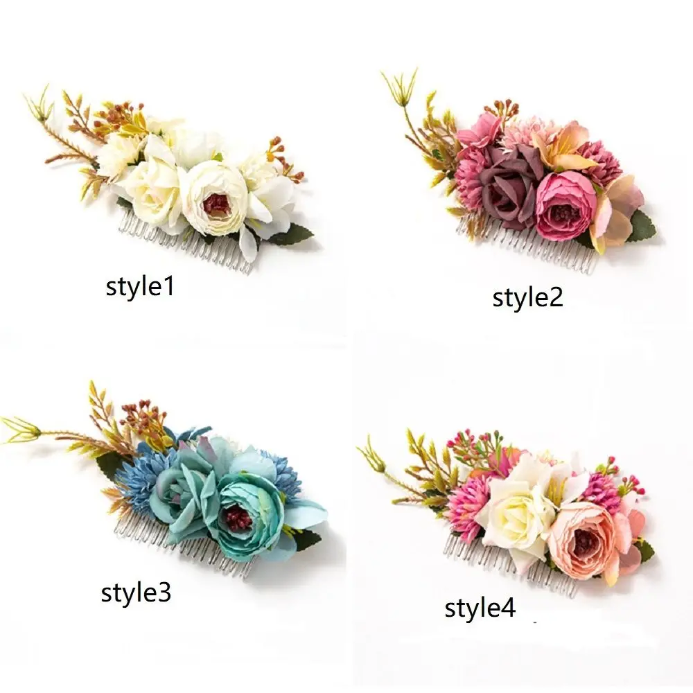 Bridal Headwear Hair Comb Boho Rustic Wedding Floral Women Flower Hairpins 1Pcs