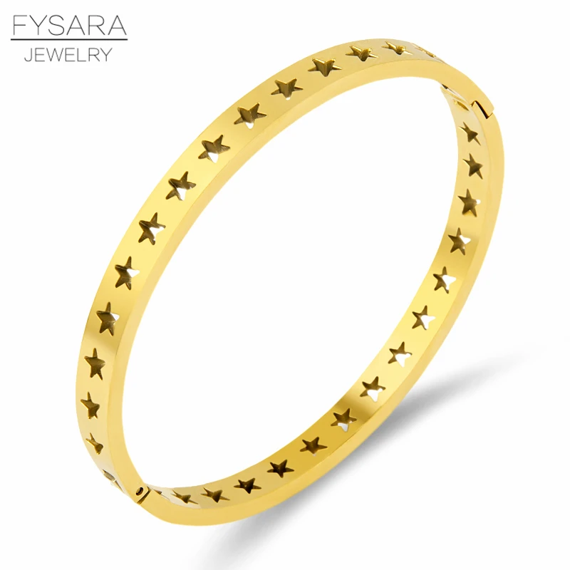 Модные золотые браслеты FYSARA из нержавеющей стали для женщин объемные полые с