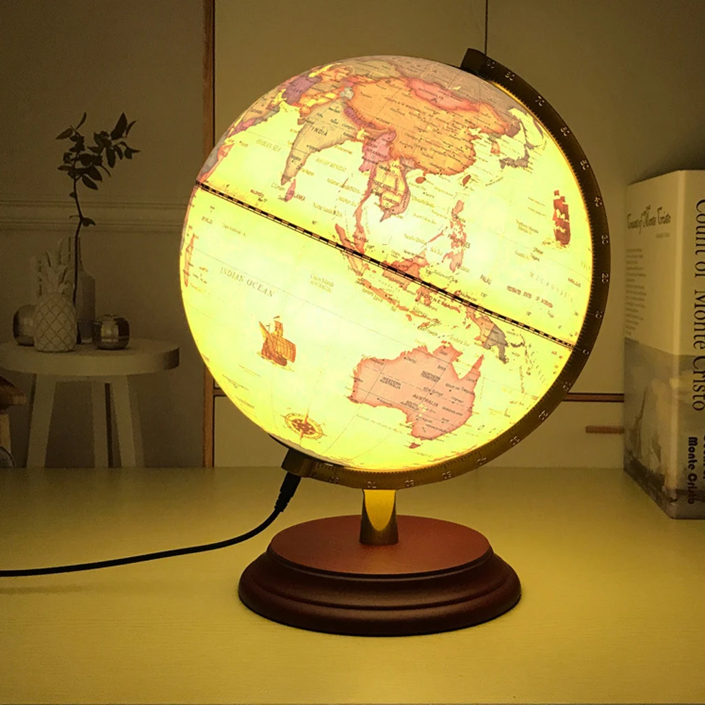 Retro Style Geographical World Globe Map Lights Lamp Toy Educational Yellow