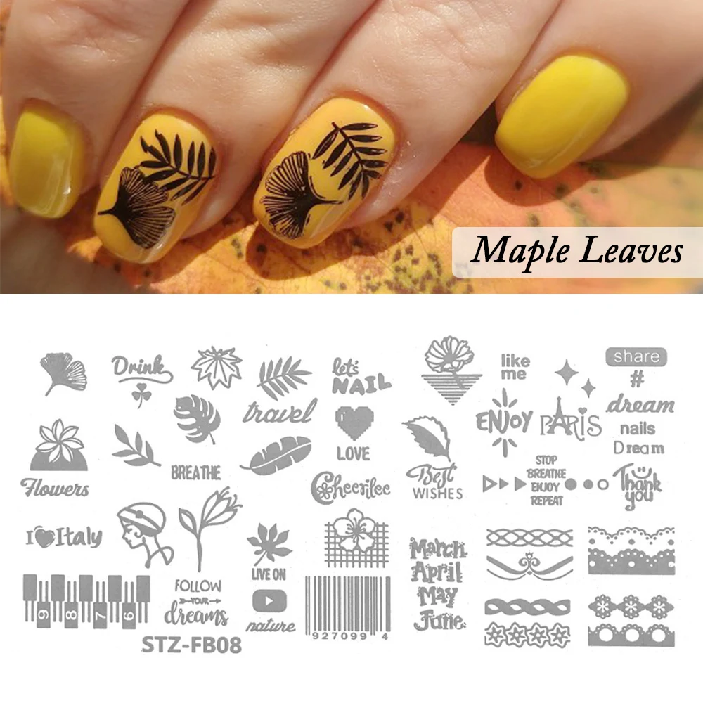 Christmas Nail Stamping Template Snowflakes Maple Leaf Geometry Image Manicure Polish Stencils Nail Art Stamp Plates