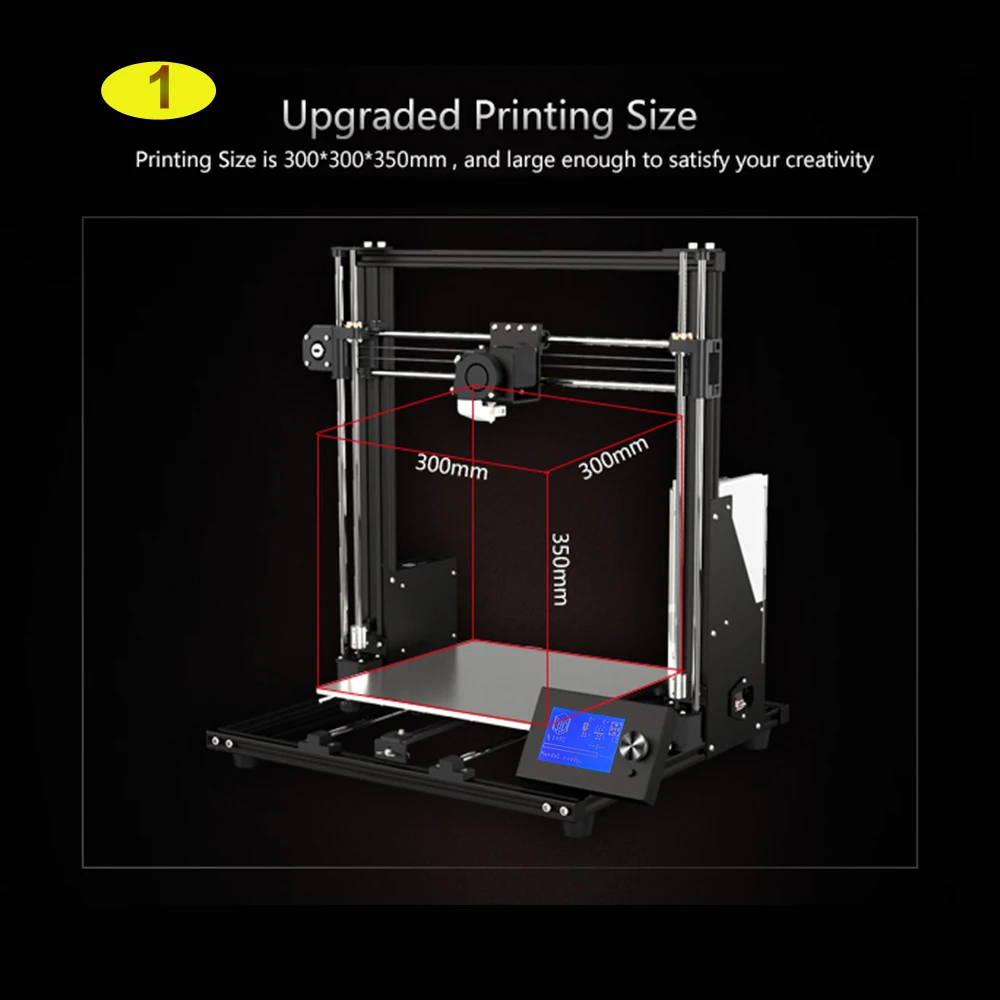 Anet A8 Plus Upgraded High-precision DIY 3D Printer Self-assembly 300*300*350mm Large Print Size Aluminum Alloy Frame