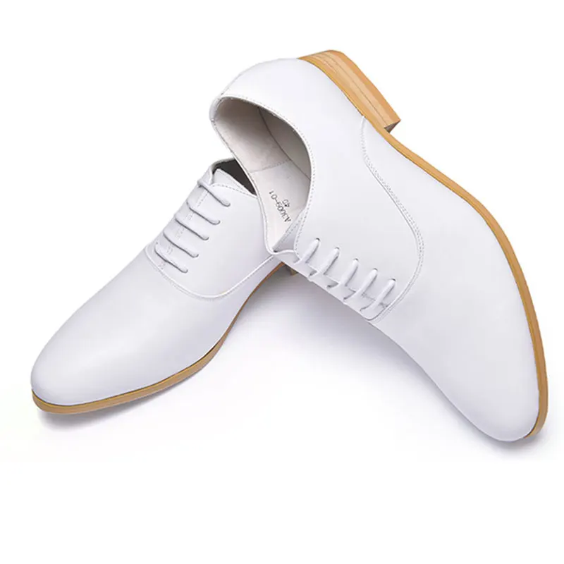 

Men's white leather shoes top layer leather England Long Korean round head men's dress shoes business