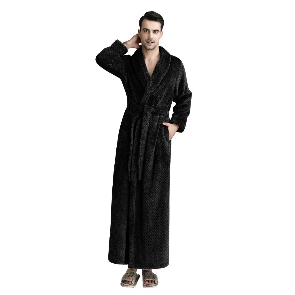 Коралловый флисовый халат, Мужская одежда для сна, Осень-зима, мягкий теплый банный халат для мужчин, s, утолщенное платье, пижама, карманный пеньюар мужской - Цвет: Черный