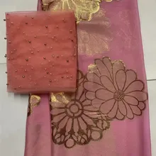 Чистый шелк ткань с mossaic золото африканская ткань Африканская кружевная ткань 2+ 5 ярдов французское кружево с Бисером Дубай кружево для платья ZDL-B4