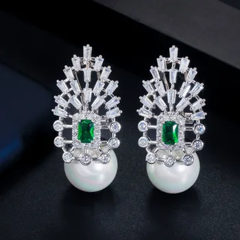 

LUALA 2020 New Luxury Cubic Zirconia Pave Big Round Drop Pearl Earrings for Women Statement Wedding Party Jewelry CZ614