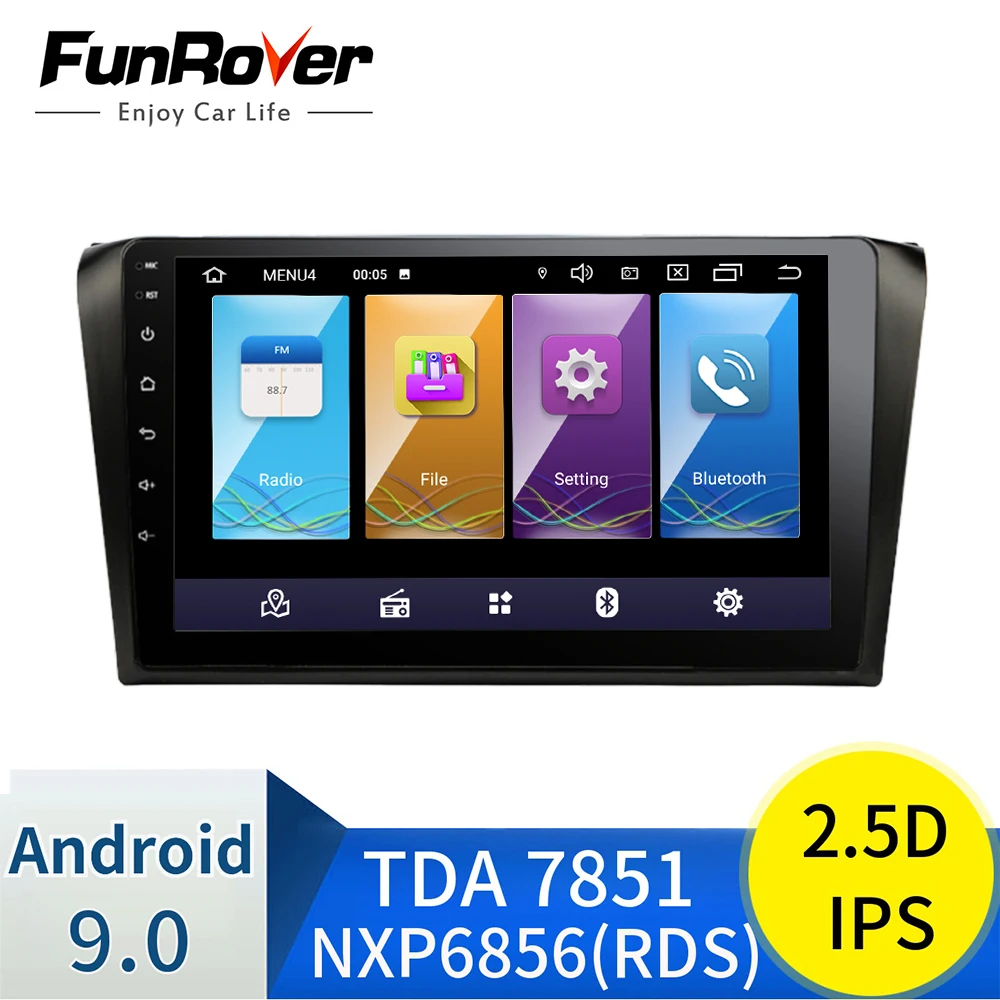 Best Funrover 2.5D+IPS 2 Din android 9.0 car multimedia dvd radio For Mazda 3 Mazda3 2004 2009 car dvd gps Navigation stereo Player