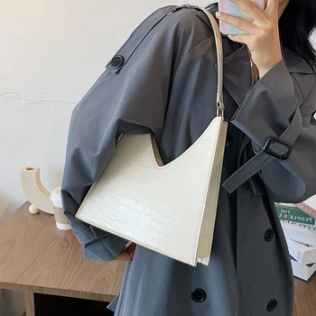 

Fashion Crocodile Pattern PU Leather Shoulder Bags for Women 2020 Designer Lady Armpit Bag Female Solid Color Hand Bag