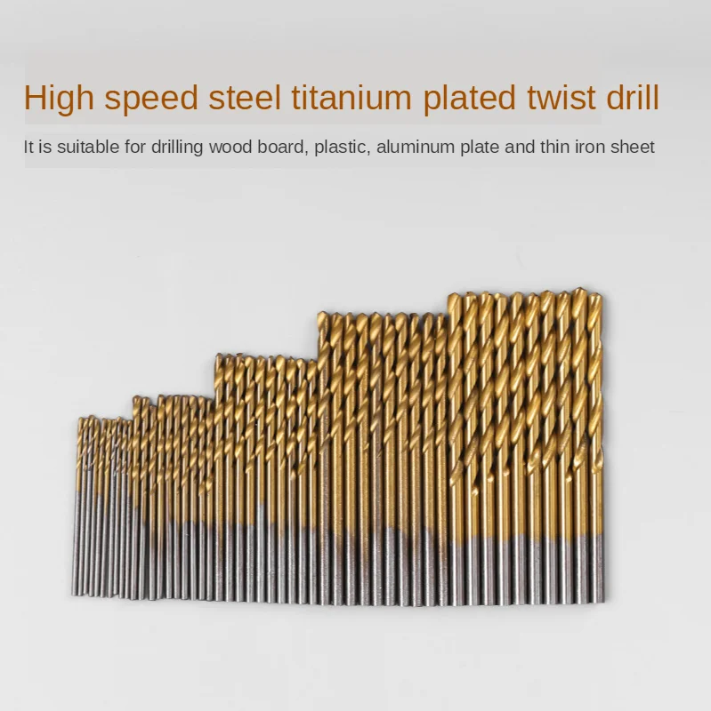 

50pc Twist Drill Set 1/1.5/2.0/2.5/3mm Bit HSS High Speed Steel Titanium Coated Twist Drill Bit Woodworking Opening Tool Set