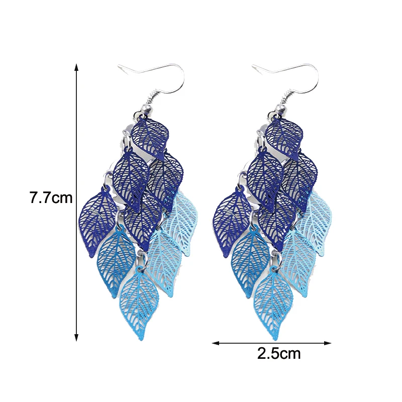 Vintage Hollow Leaves Drop Dangle Long Earrings for Women Bohemian Colorful Fashion Jewelry