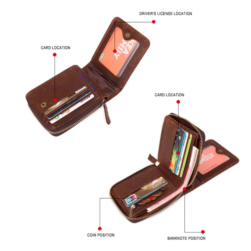 Genuine Leather Rfid Wallet Men Crazy Horse Wallets Coin Purse Short Male Money Bag Quality Designer Mini Walet Small MRF57