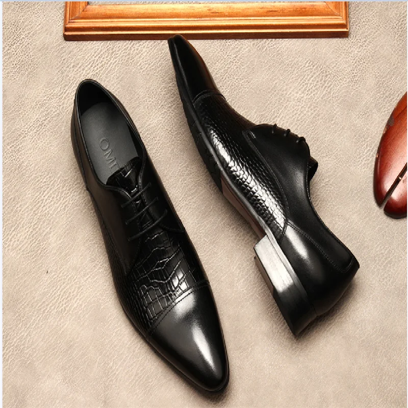Men's shoes English leather, pointed lace-up business, casual shoes, three-joint dress shoes man