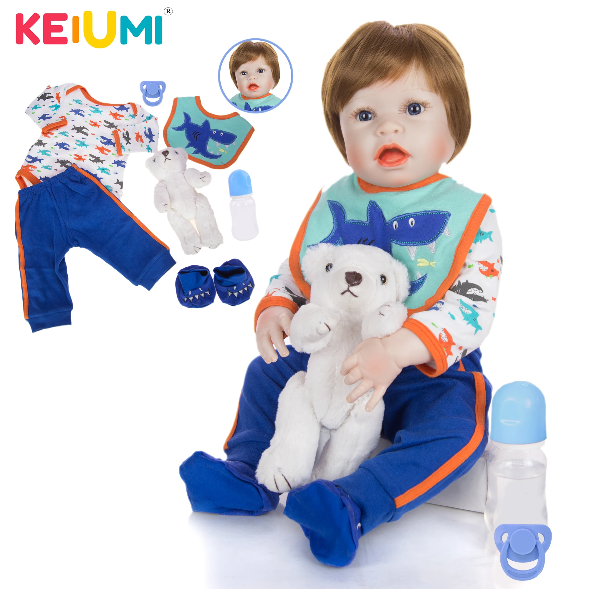 Силиконовая кукла-реборн KEIUMI Reborn Menino Реалистичная кукла для мальчиков 57 см в двух