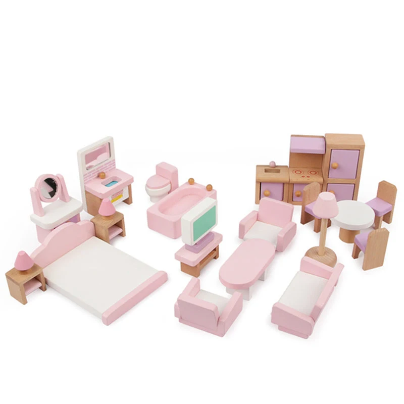 Детские игрушки 22 шт. розовый клубничный симулятор маленькая мебель деревянные