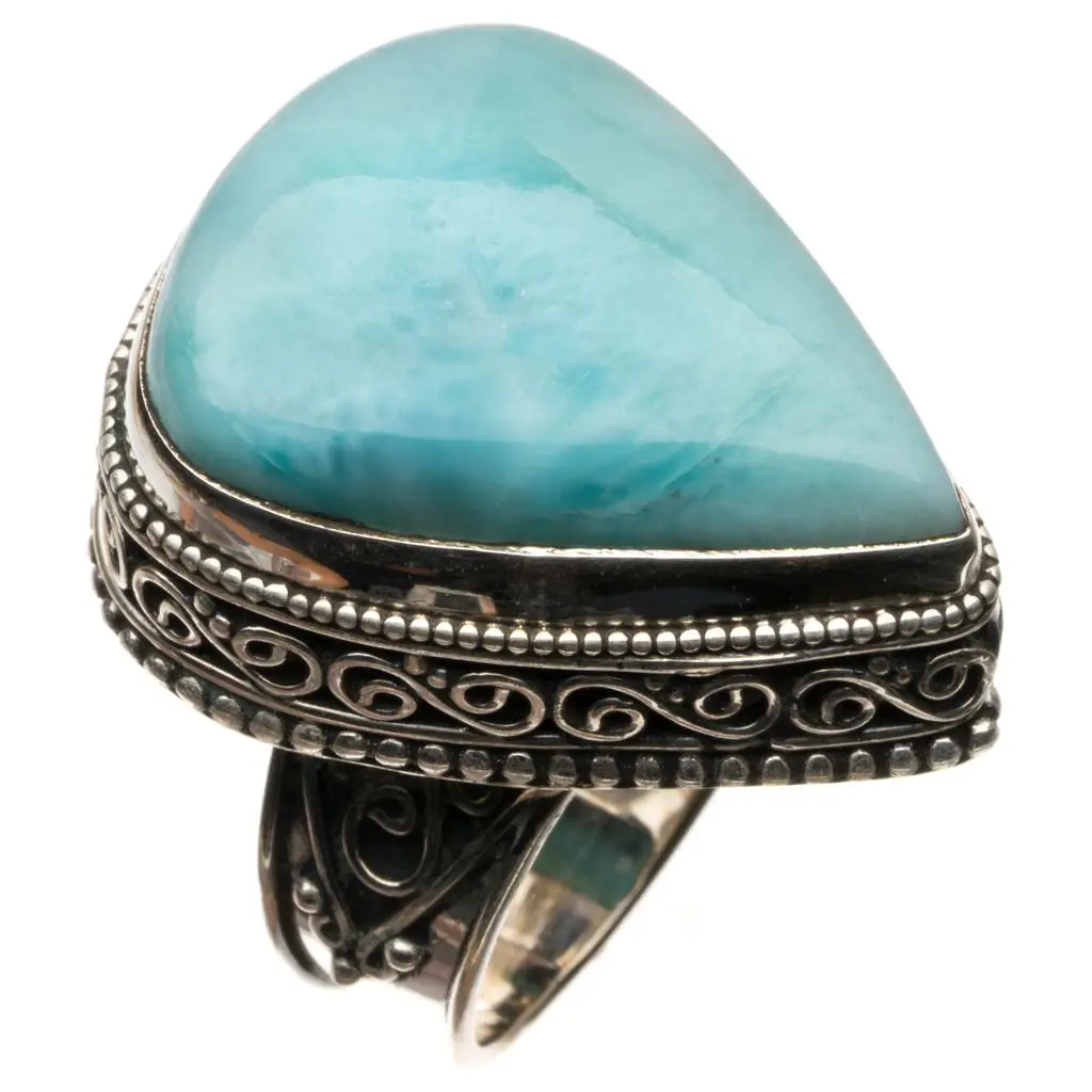 Натуральное Caribbean Larimar винтажное 925 пробы Серебряное кольцо, размер США 6,25 R3438