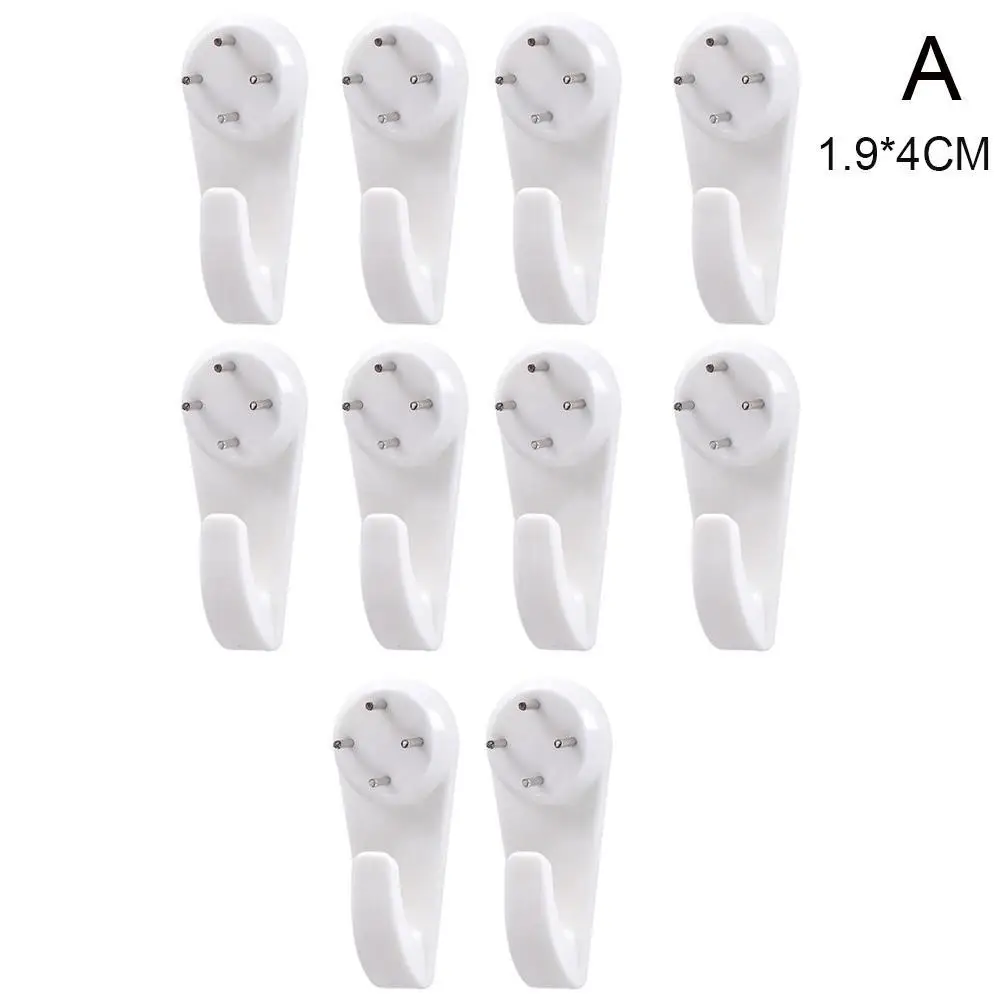 10pcs White Painting Photo Invisibl Nail Plastic Hanging Hanger Home Decor Wall Hooks Mount Picture Frame Seamless Nails Hook