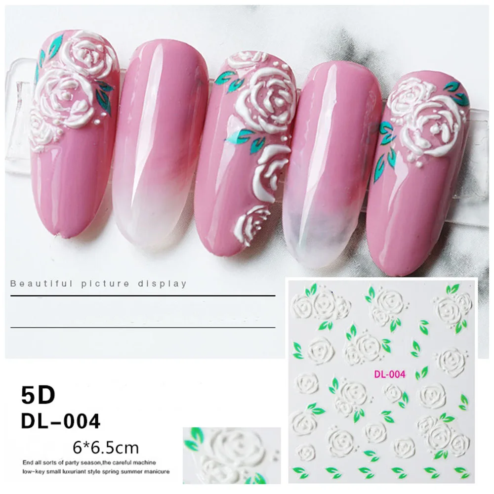 1 шт 5D акриловые Выгравированные натуральные Цветочные наклейки на ногти бабочки Водные Наклейки для ногтей модные эмпаистические Слайдеры для ногтей DIY Дизайн ногтей Декор - Цвет: 4