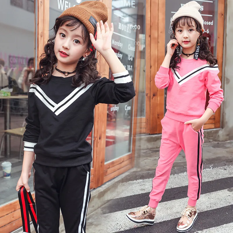 

Children 2020 New Style Sweet CHILDREN'S Suit Girls Spring Clothing Big Boy V-neck Two-Piece Set Support