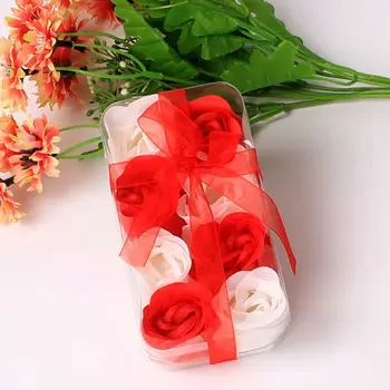 

8Pcs Soap Flower Scented Rose Flower Petal Ribbon Gift Box Bath Body Soap Gift Wedding Party Favoru3002