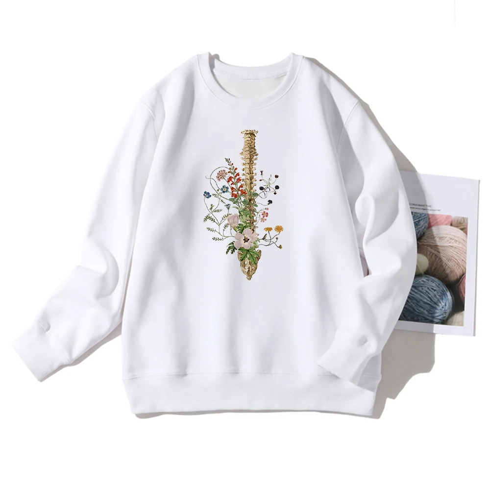 

Harajuku Style Creative Skeleton Flowers Print Women Sweatshirt Ropa Mujer Fashion Versatile Pullover Indoor Hoodies Winter Coat