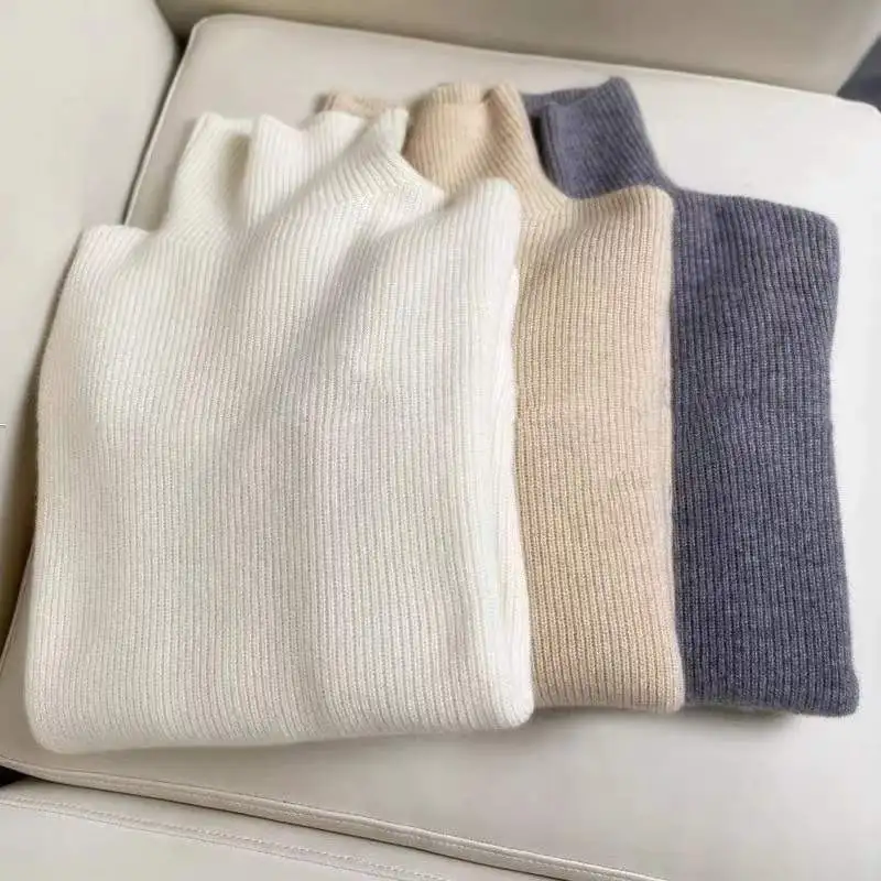 High-neck Cashmere Sweater Women  Lazy Autumn Winter New Wool Knitted Sweater Turtleneck Pullover Female