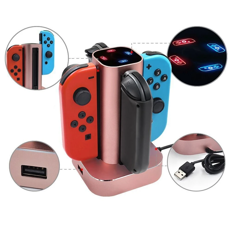 4 в 1 Usb зарядная станция Держатель для Kind переключатель Ns Joy-Con ручка контроллер геймпад Led Зарядное устройство Подставка держатель-серебристый Gra