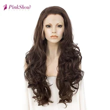 Pinkshow коричневый парик на кружеве для женщин Glueless длинные волнистые синтетические парики на кружеве термостойкие волокна на каждый день парик