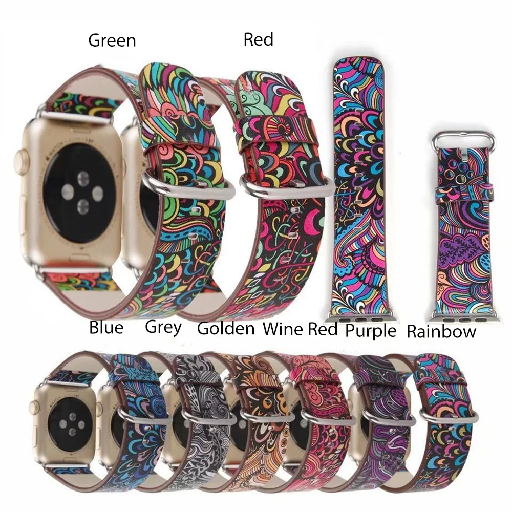 

Chinatown Style Leather Apple Watch Band 5 44mm iWatch Series 3 4 5 se 6 Replacement Watch Wrist Watchbands 44mm 42mm 40mm 38mm