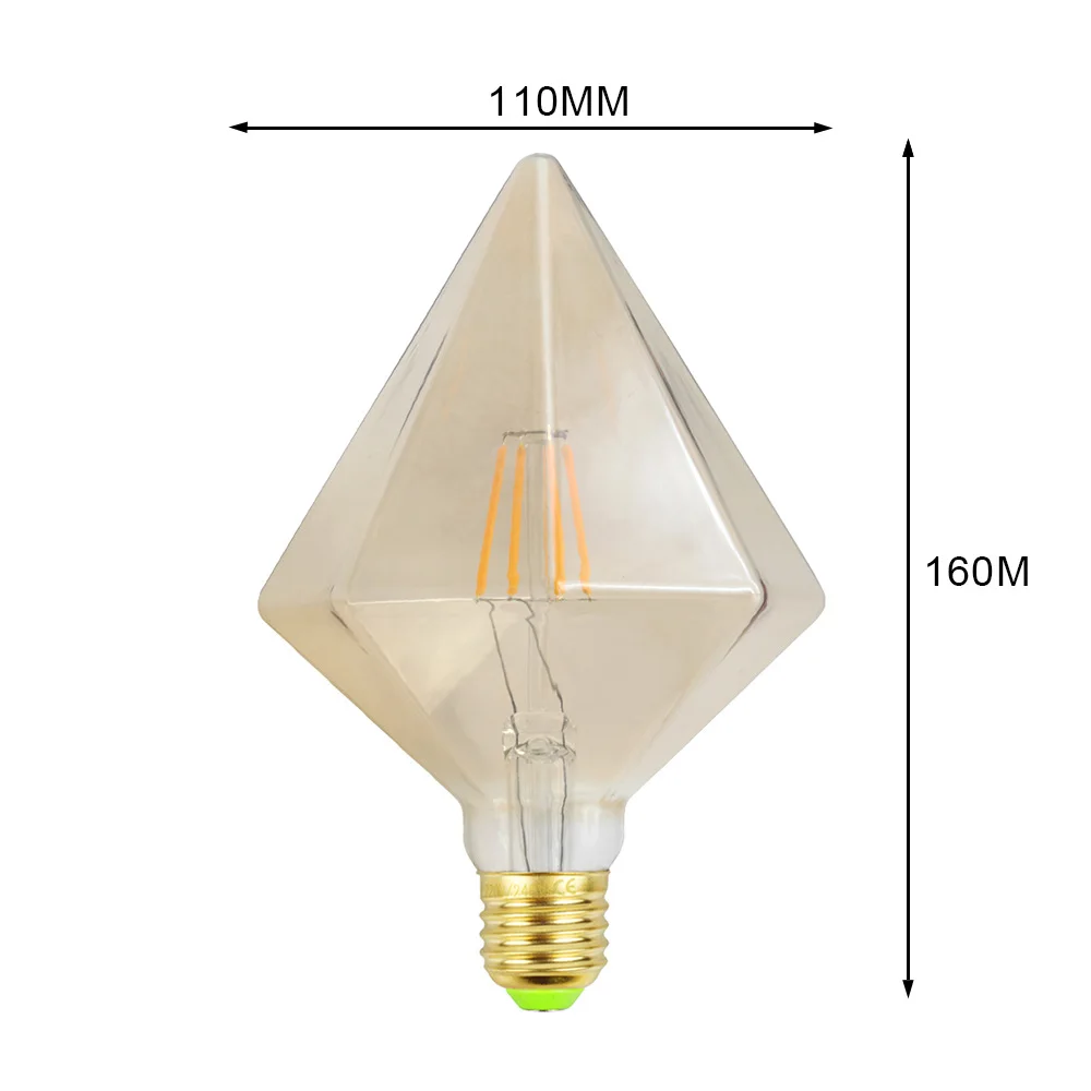 Лампа Эдисона светодиодный светильник с острыми стеклами в форме драгоценностей винтажная декоративная лампа накаливания с золотыми бриллиантами 220 В 4 Вт E27