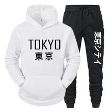 Conjunto de sudadera con capucha para hombre y mujer, ropa deportiva informal de manga larga y pantalones elásticos con cordones, estilo Tokyo Harajuku, 2021