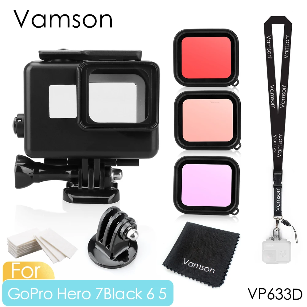 Комплект аксессуаров Vamson для Gopro Hero 7 6 5 черный водонепроницаемый защитный корпус