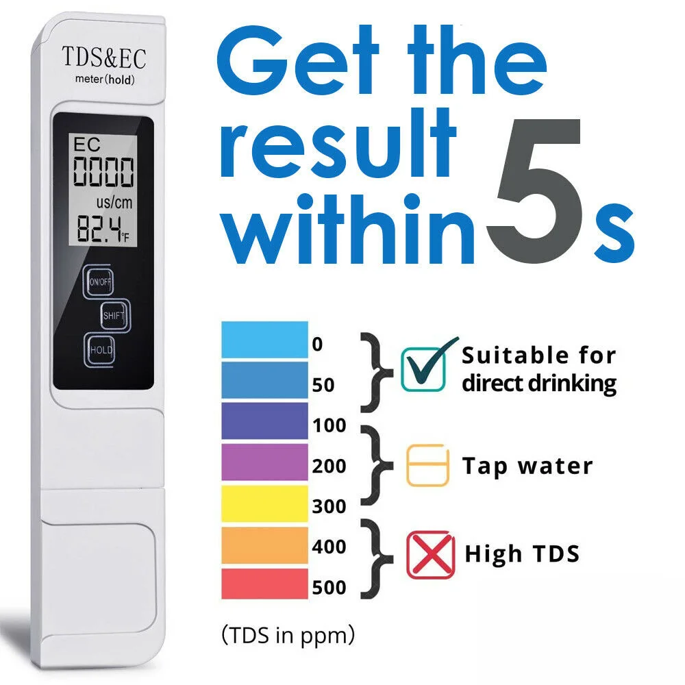 TDS EC Meter Digital Water Quality Tester 0-9999 PPM Measurement Range Purity Temperature for Drinking | Инструменты