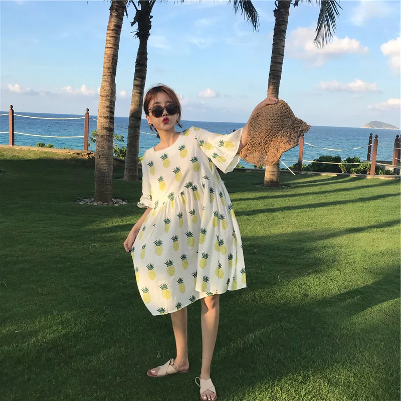 

Pregnant Women Summer Wear 2018 New Style Fashion Loose Short-sleeved Top Pregnant Women Skirt Mid-length Summer Dress