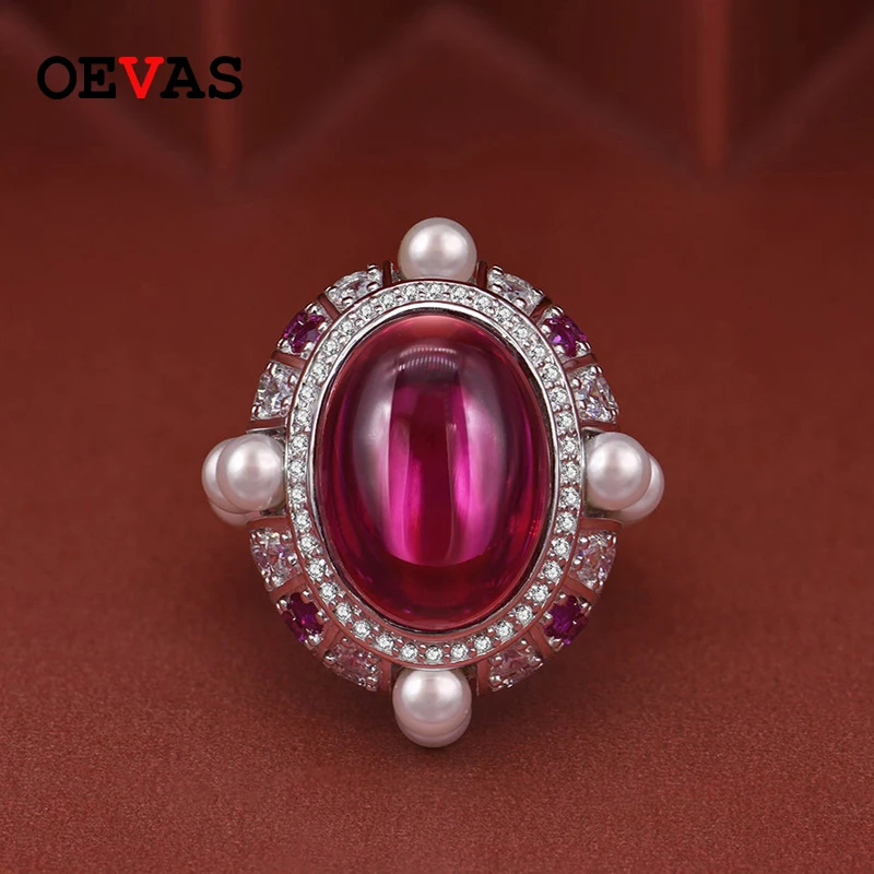 OEVAS Vintage 100% 925 Sterling Silver Oval Ruby Pearls Gemstone Diamonds Wedding Engagement Ring Fine Jewelry Wholesale OEVAS Vintage 100% 925 Sterling Silver Oval Ruby Pearls Gemstone Diamonds Wedding Engagement Ring Fine Jewelry Wholesale