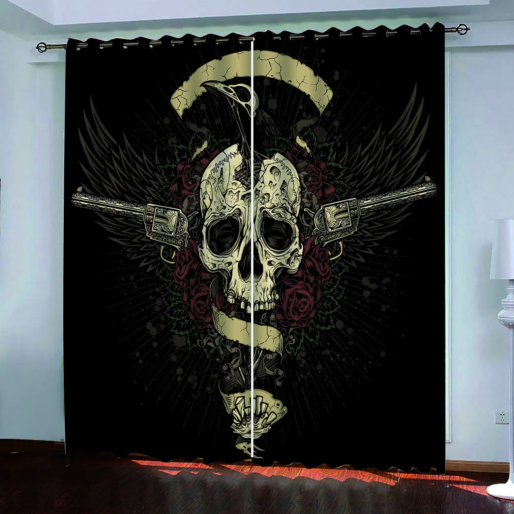 Personality 3D Printed Black Mystery Skull Blackout Curtain for The Bedroom Custom,Suitable for Decor Curtains  Living Room