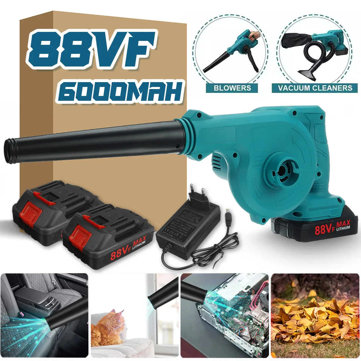 19000R/Min 2 In 1 Cordless Air Blower 1000W 88VF Electric Suction &amp Blowing Leaf Dust Collector Cleaner For Makita 18V Battery |