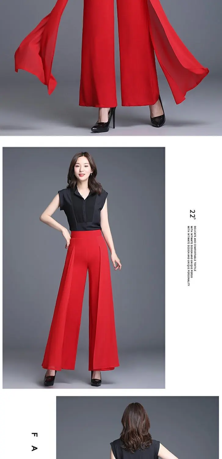 chiffon perna larga calças de cintura alta casual preto elegante calças femininas coreano moda roupas novo baggy pantalon femme