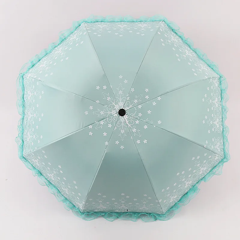 Yesello 3 Colors Lace Flower Blossom Parasol Lace Three Folding Umbrella UV Brand Sunny / Rain Parasol Lace Sun Umbrella Rain