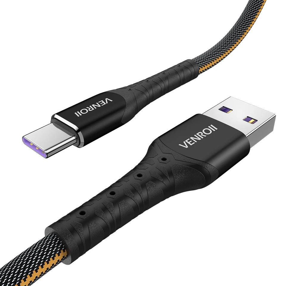 Venroii 5A Supercharge usb type C кабель для huawei mate 30 20 10 Pro Быстрая зарядка USBC Kable type-C телефонный шнур для Honor Xiaomi - Цвет: Black