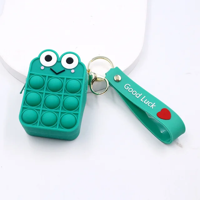 New Popit Mini Money Wallet Fingertip Toys Push Bubble Popite Pendant Bag Hot Sale Adult Decompression Toys Children Anti-Stress Green frog