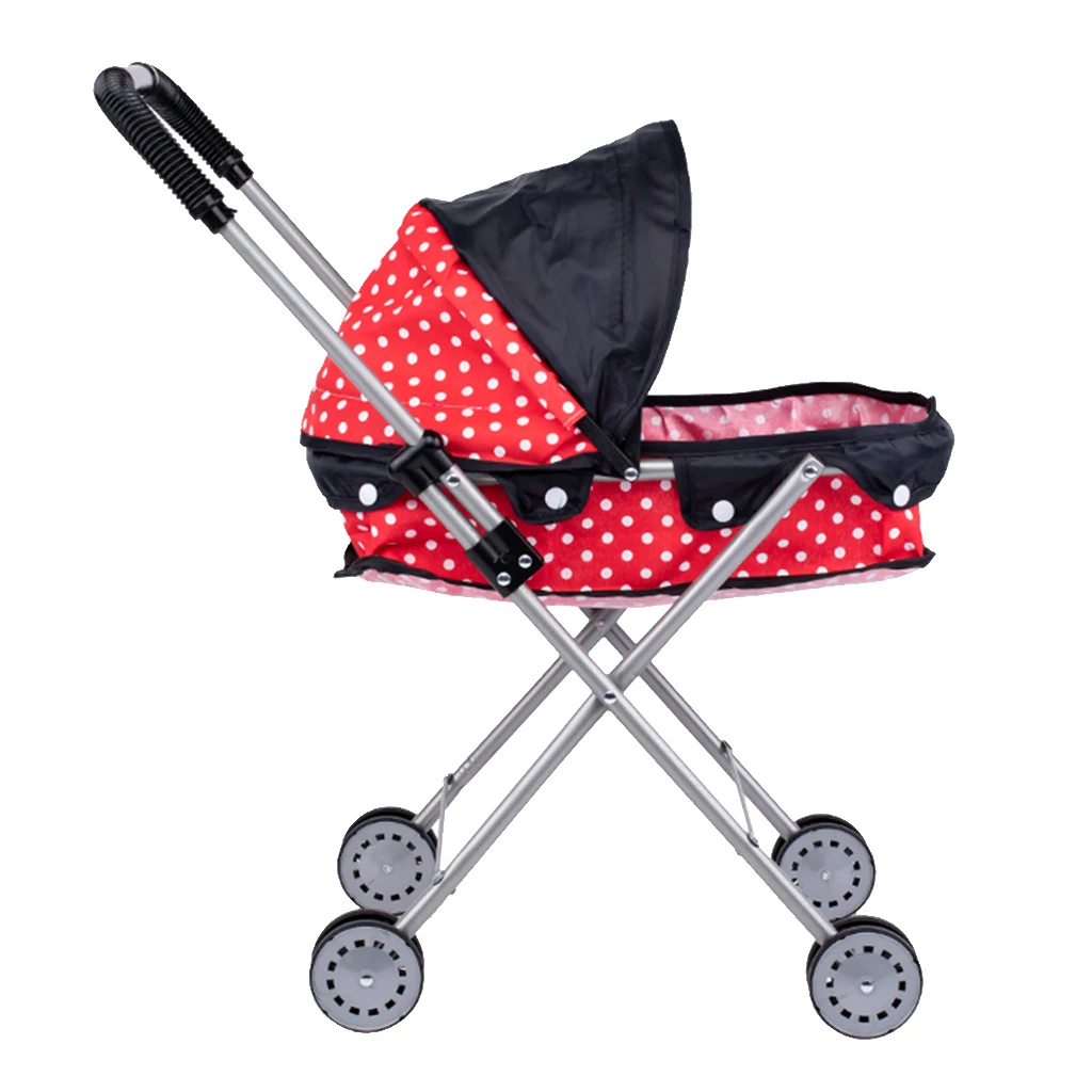 Cute Large-capacity Plastic Dotted Baby Doll Stroller Trolley - Great Gift for Kids, Toddler Pretend Play Toys