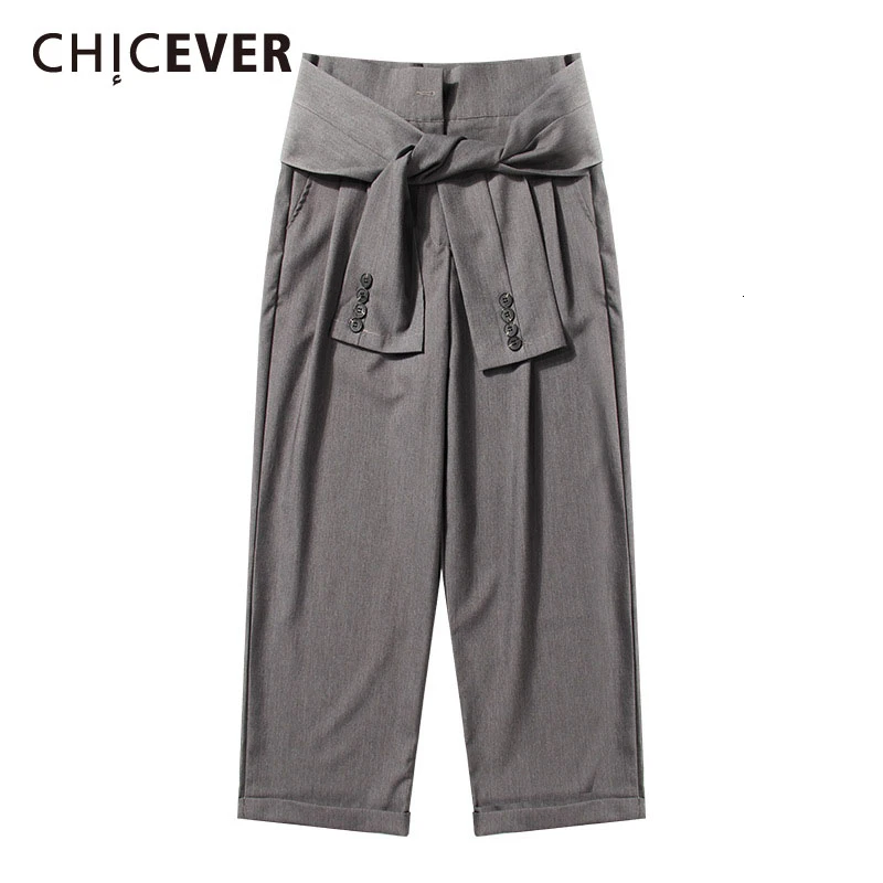 

CHICEVER Korean Lace Up Women's Trousers High Waist Wide Leg Ankle Length Wide Leg Pants Female Autumn Clothing Fashion New 2019
