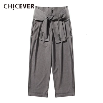 

CHICEVER Korean Lace Up Women's Trousers High Waist Wide Leg Ankle Length Wide Leg Pants Female Autumn Clothing Fashion New 2020