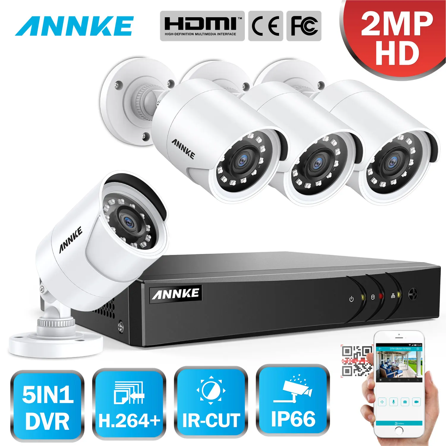 Камера видеонаблюдения ANNKE 8 каналов 1080P Lite H.264 + 1080N 5 в 1 DVR с 4X водонепроницаемая