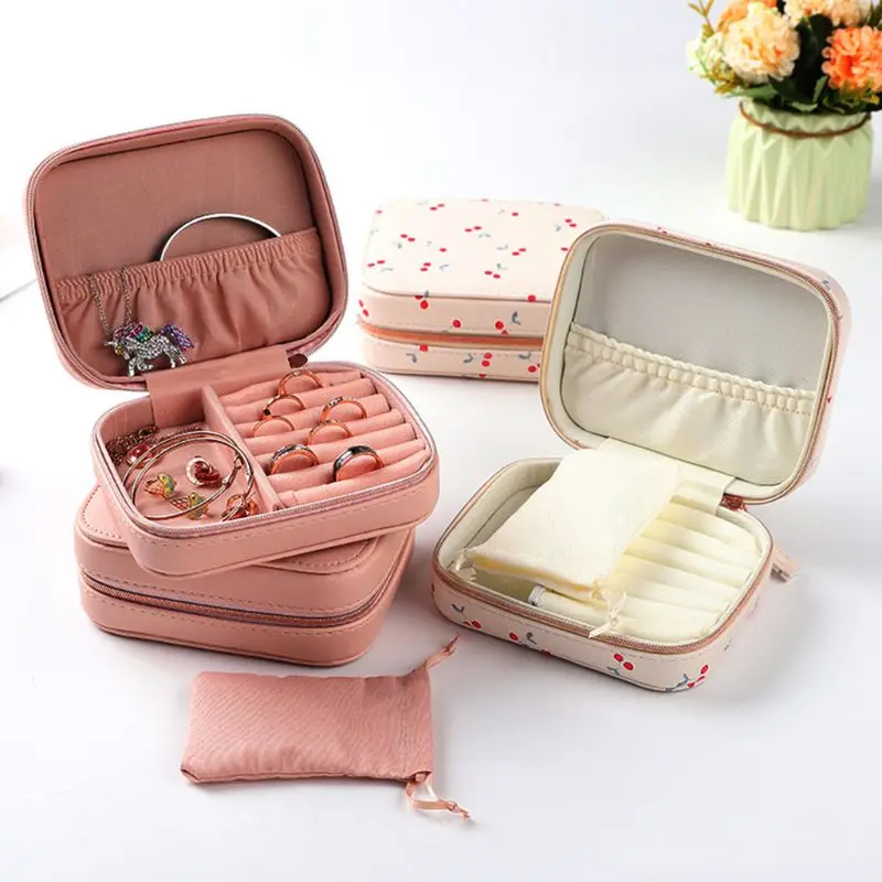 

Simple Printed PU Jewelry Display Box Creative Portable Earrings Ring Bracelet Necklace Jewerly Storage Organizer