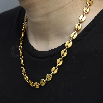 

7/9/11mm Coffee Beans Marina Link Chain Necklace For Men Stainless Steel Hip hop Rope Link chain Classic Unisex Jewelry KNM176