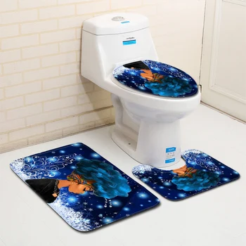 

3pcs/set 50*80 African Woman Pattern Bathroom Mat Shower For Bathroom Curtain Set Non Slip Rugs Carpet Toilet Flannel Mat
