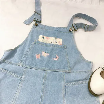 

2020 Summer new Women Suspender Shorts Denim Shorts Small fresh Butterfly Embroidery Girls Students Casual Shorts Preppy Style