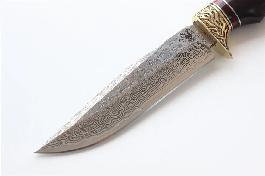 Нож ручной работы с волком дамасское лезвие с деревянной ручкой 60hrc ножи с фиксированным лезвием кемпинга охоты коллекция выживания нож охотничий подарок EDC инструмент