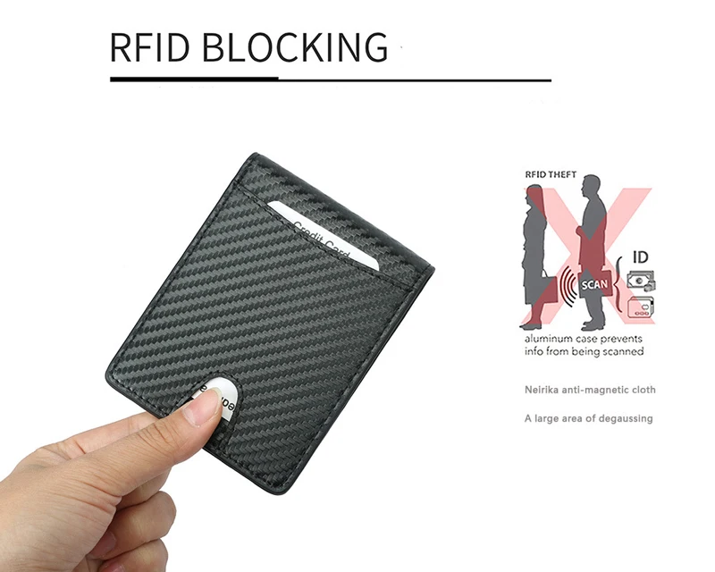BONAMIE RFID Блокировка Мужской из углеродного волокна тонкие кошельки из микрофибры Тонкий черный держатель для банковской кредитной карты для мужчин простой кошелек для карт