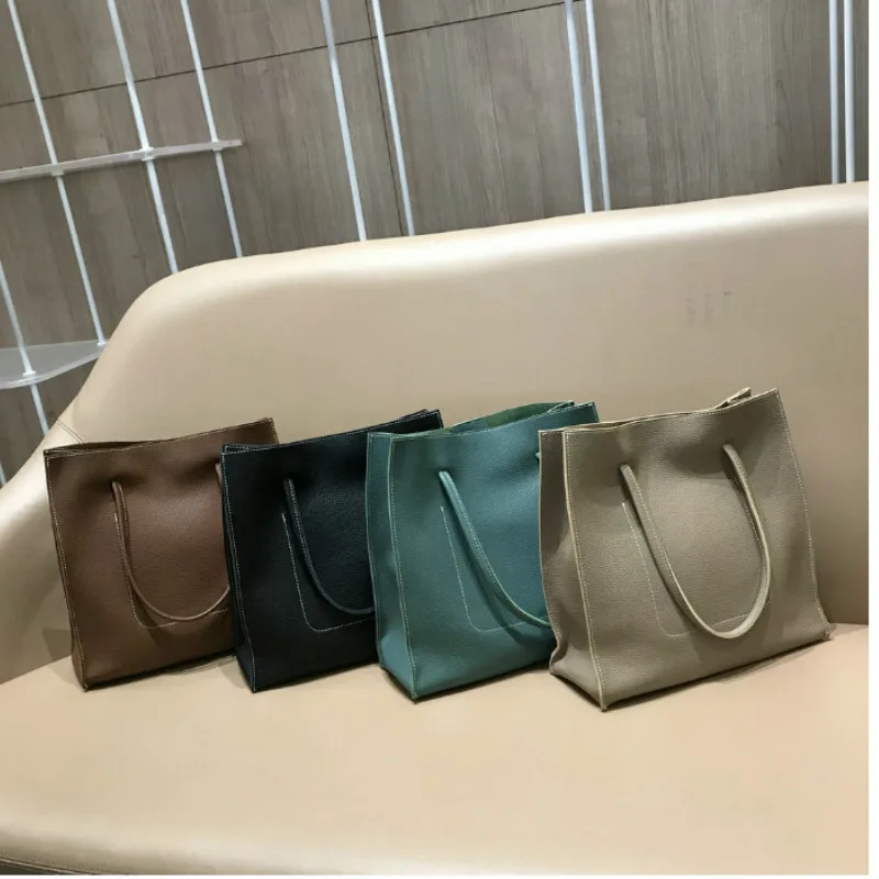 

2019 New Ins Large Capacity Shoulder Slung Casual Real Leather Bags Women Soft Leather Bags Shopping Bags